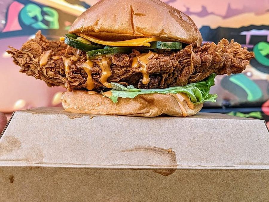 Cluckin Mad — southern fried chicken, jalapeños, American cheese and special sauce